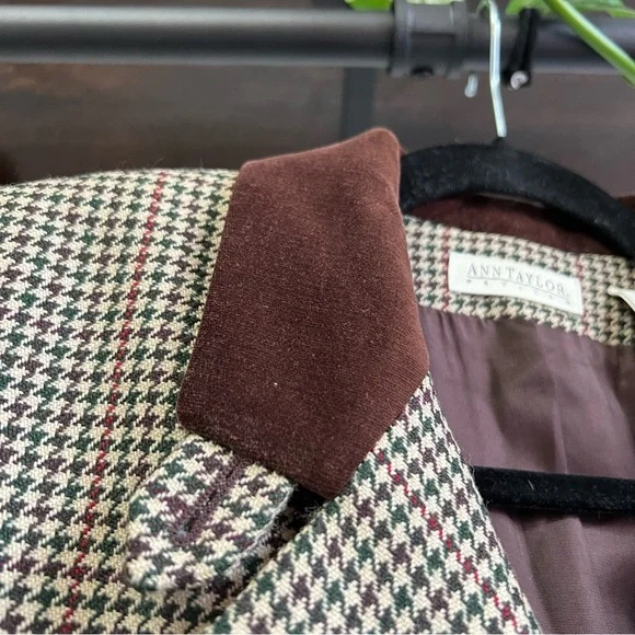 Ann Taylor 100% Wool Houndstooth Blazer Brown 10P - Picture 10 of 11